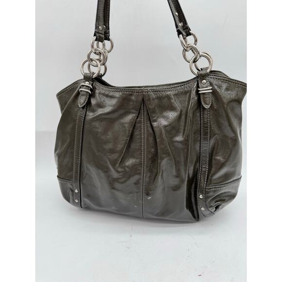 Coach Alexandra Large Dark Gray Patent Leather Hobo Tote Bag - Picture 5 of 10